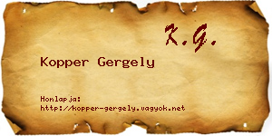Kopper Gergely névjegykártya